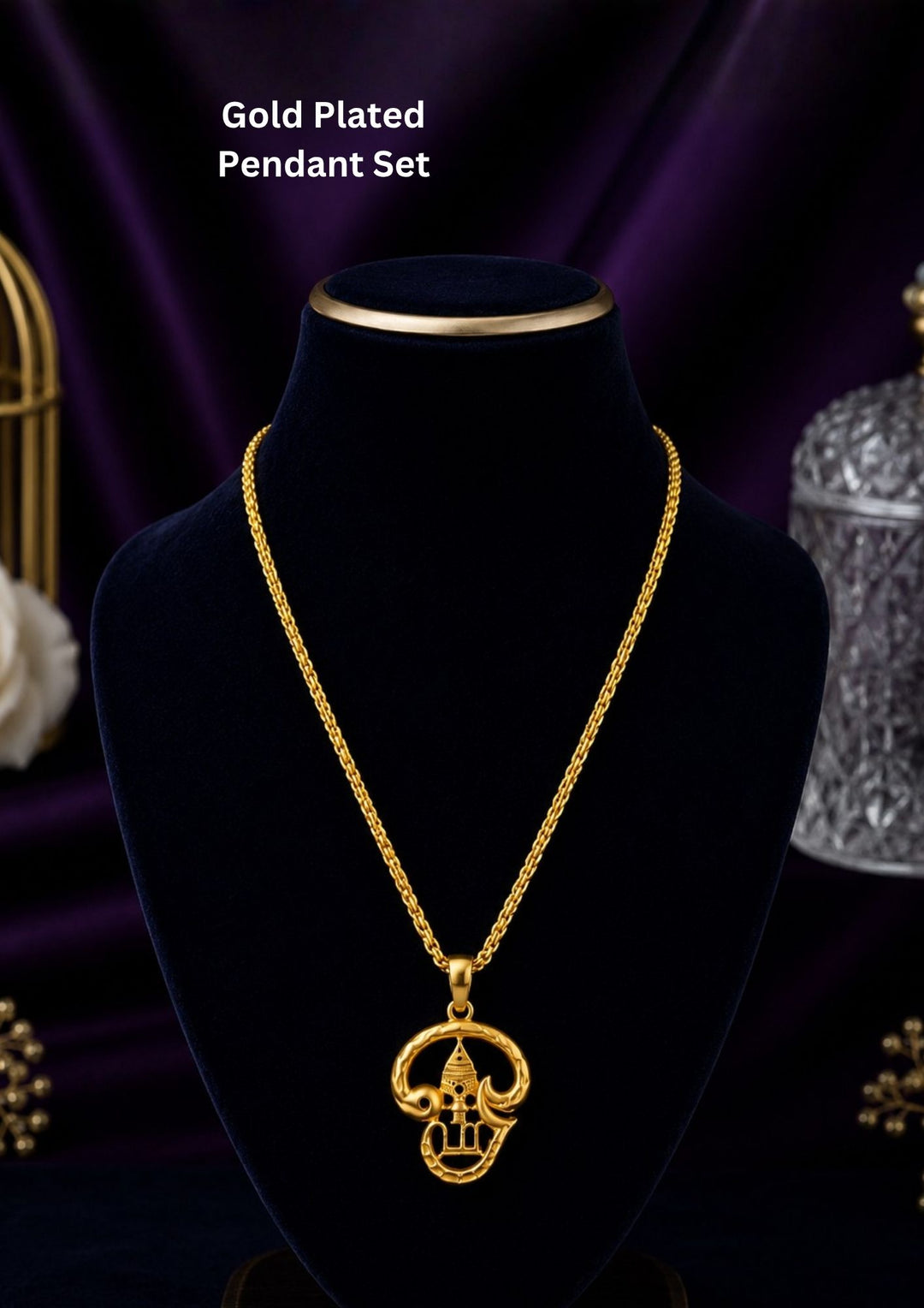 Premium antique gold Murgan temple pendant, highlighting the fine traditional Nakshi handiwork and multi-gemstone embellishments. Perfect for daily wear