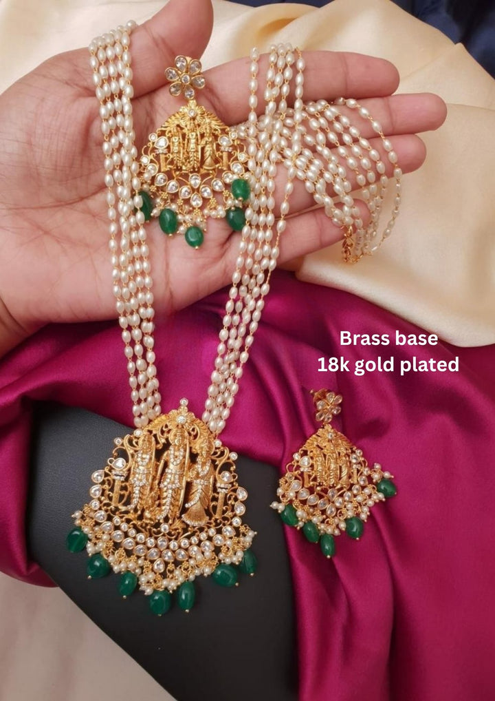 Kundan & Beads Temple Necklace with Earrings g101580