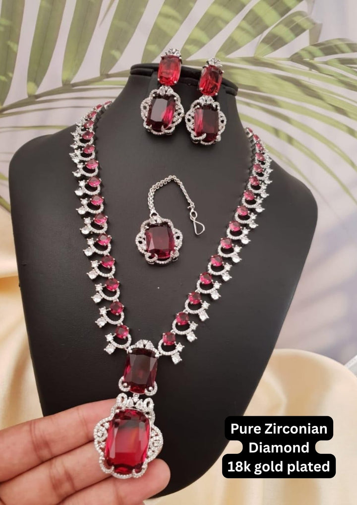 Pure Zirconian Diamond Necklace with Earrings & Mangtikka g102580