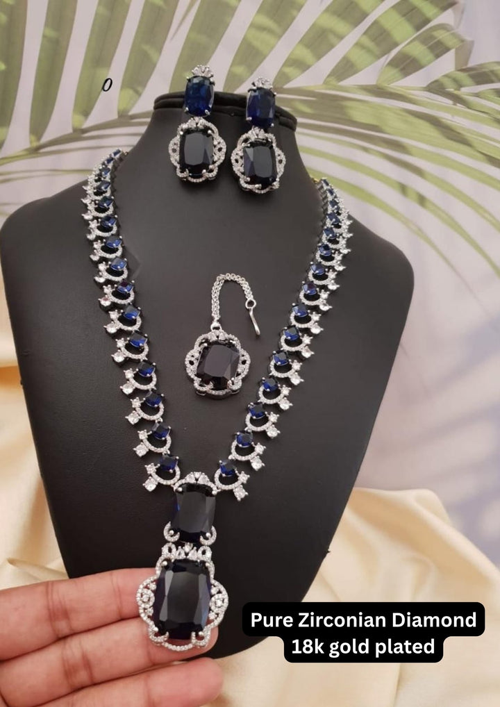 Pure Zirconian Diamond Necklace with Earrings & Mangtikka g102580