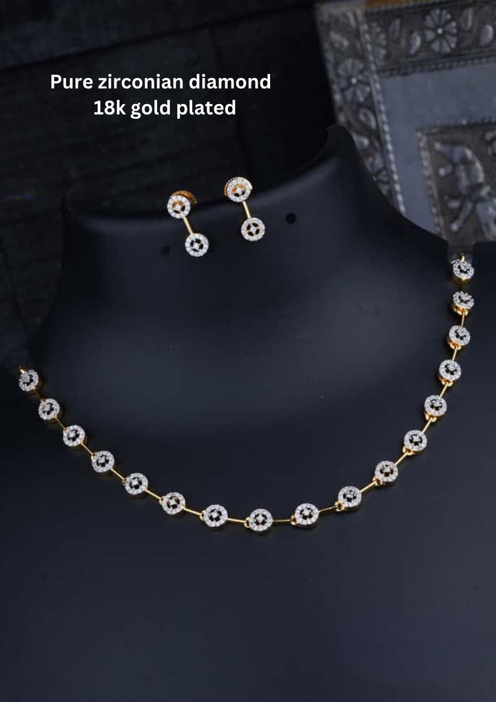 Zircon Diamond Gold Plated Droplets Necklace  With Earrings