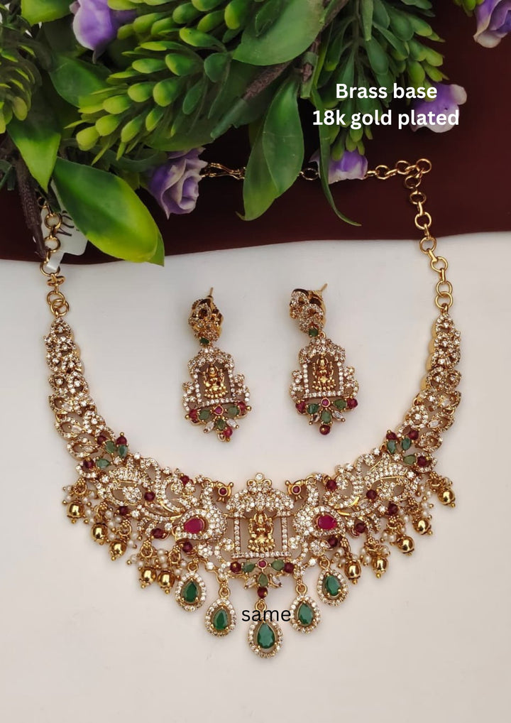 Kundan Temple Necklace with Earrings s220581