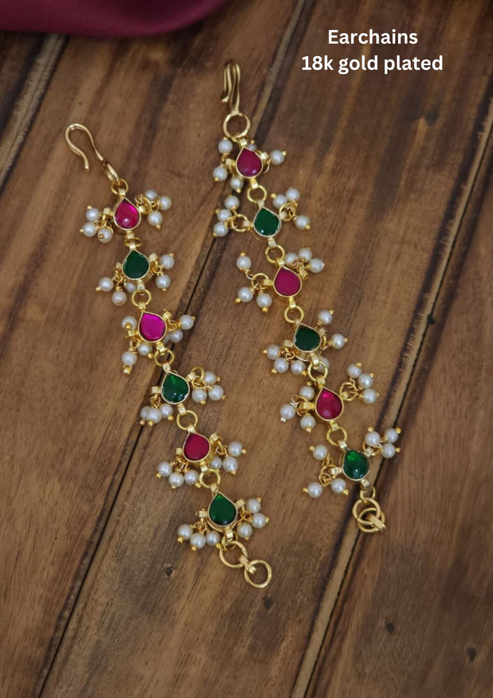 Kundan & Beads Earchains r10440