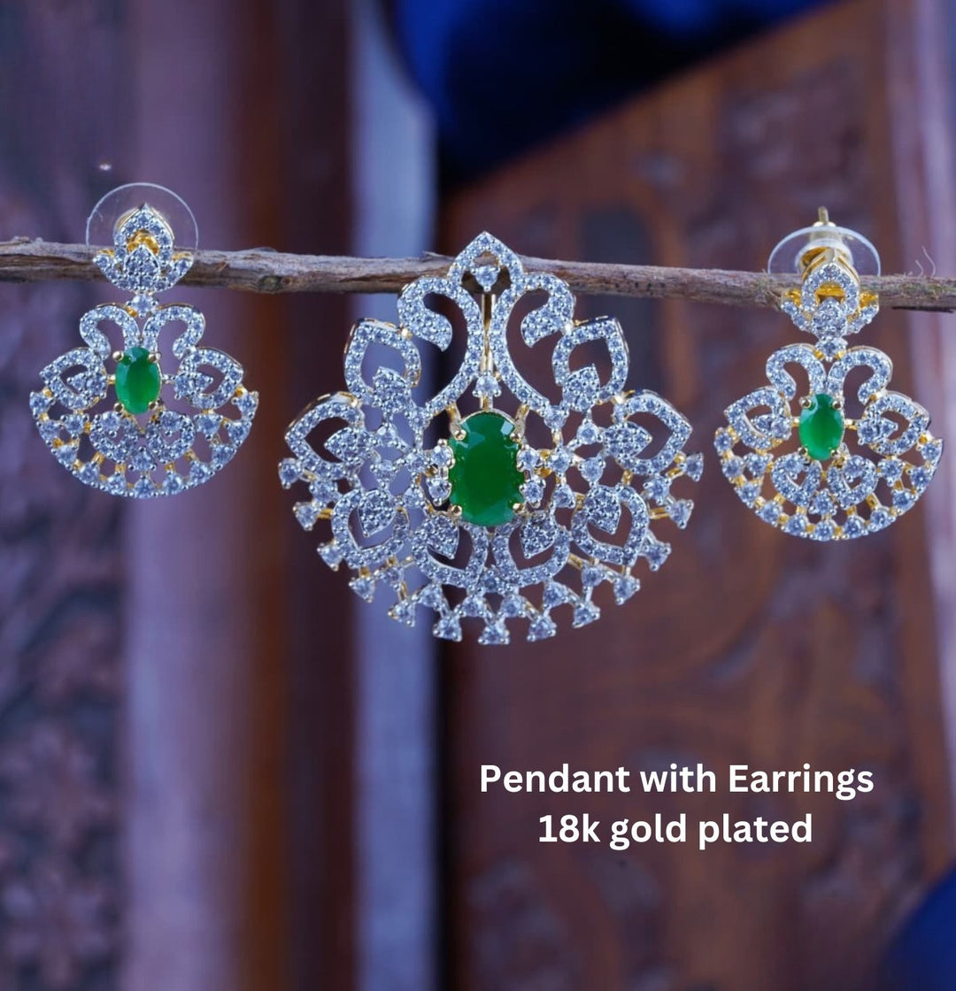 Pure Zirconian Diamond Pendant With Earrings c106020