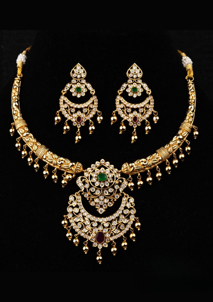 Kundan Gold Plated Necklace with Earrings g 101850