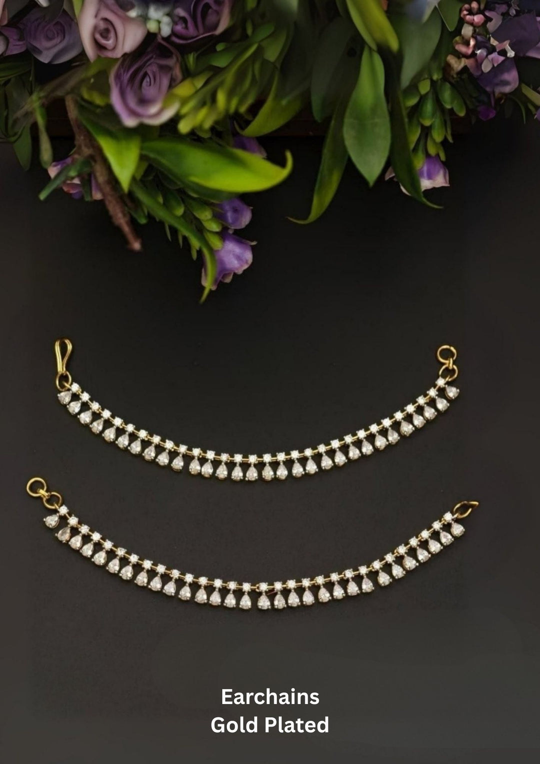 Pure Zirconian Diamond Gold Plated Earchains s130009