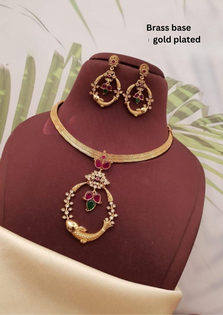 Kundan Gold Plated Necklace with Earrings g10999