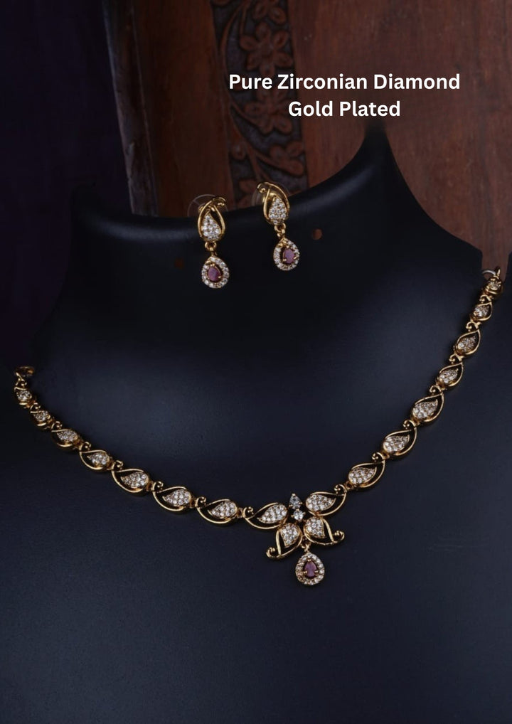 Pure Zirconian Diamond Gold Plated Necklace With Earrings  c104520
