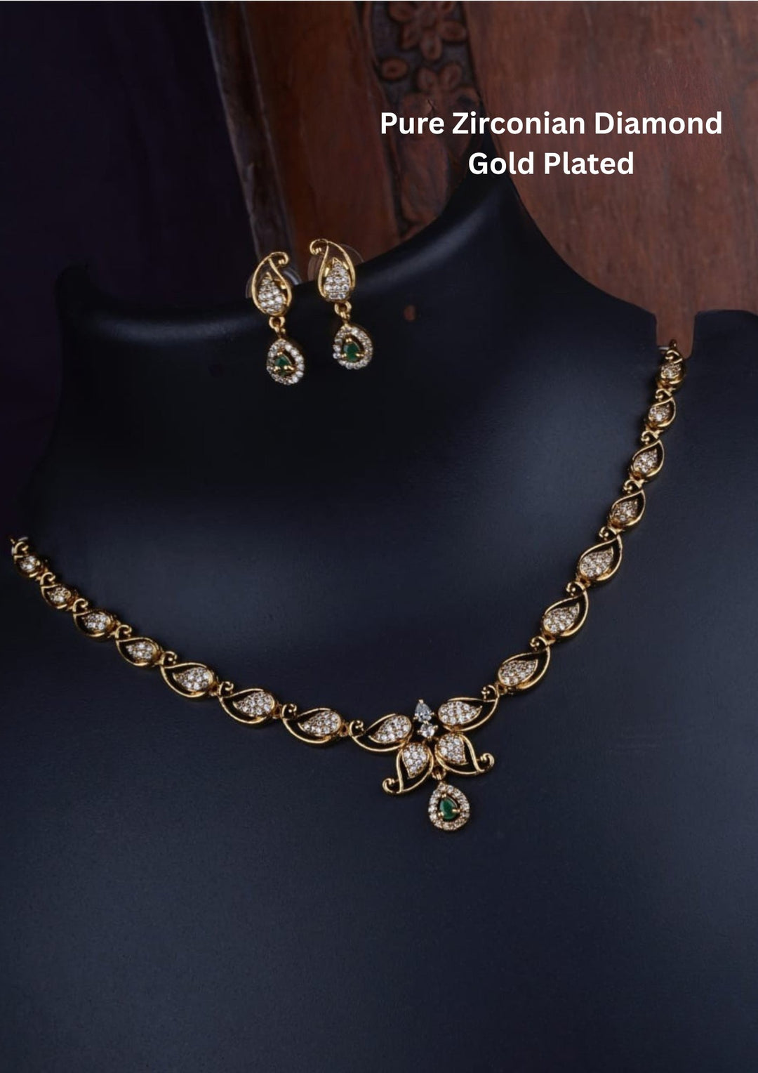 Pure Zirconian Diamond Gold Plated Necklace With Earrings  c104520