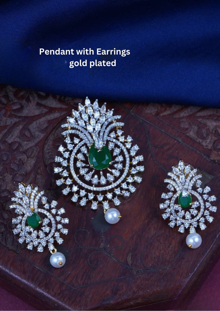 Pure Zirconian Diamond Gold Plated  Pendant With Earrings c108020