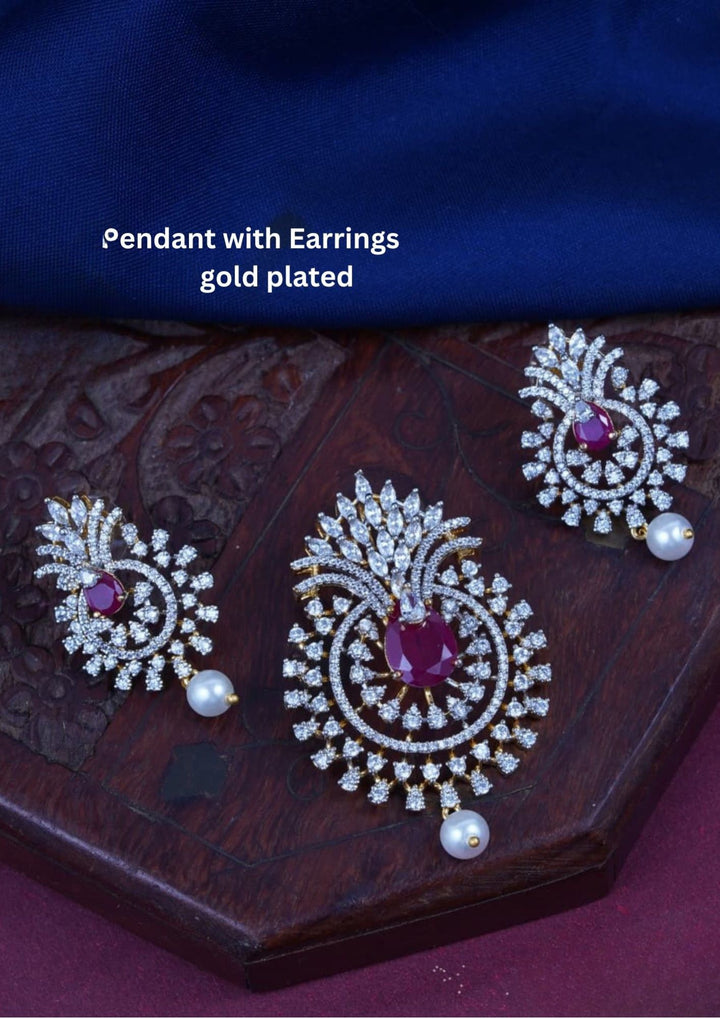 Pure Zirconian Diamond Gold Plated  Pendant With Earrings c108020