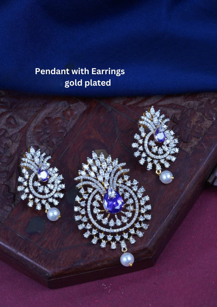 Pure Zirconian Diamond Gold Plated  Pendant With Earrings c108020
