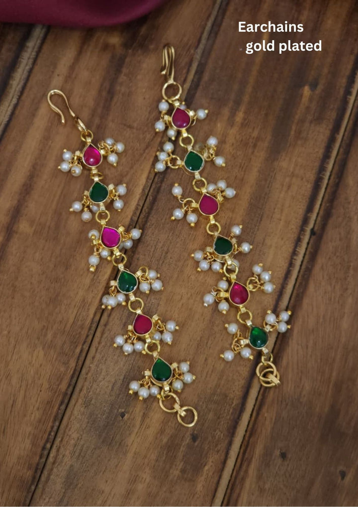 Kundan & Beads Gold Plated Earchains ( Matilu ) r10440