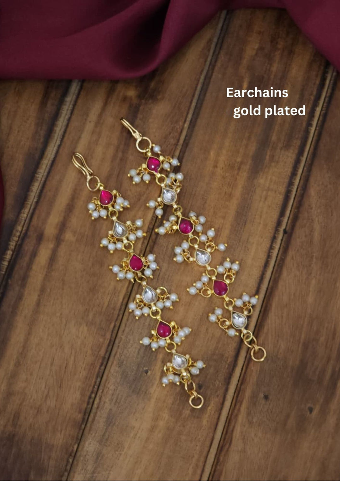 Kundan & Beads Gold Plated Earchains ( Matilu ) r10440
