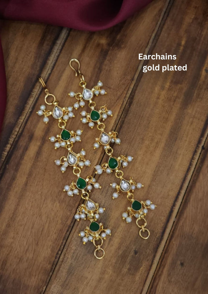 Kundan & Beads Gold Plated Earchains ( Matilu ) r10440