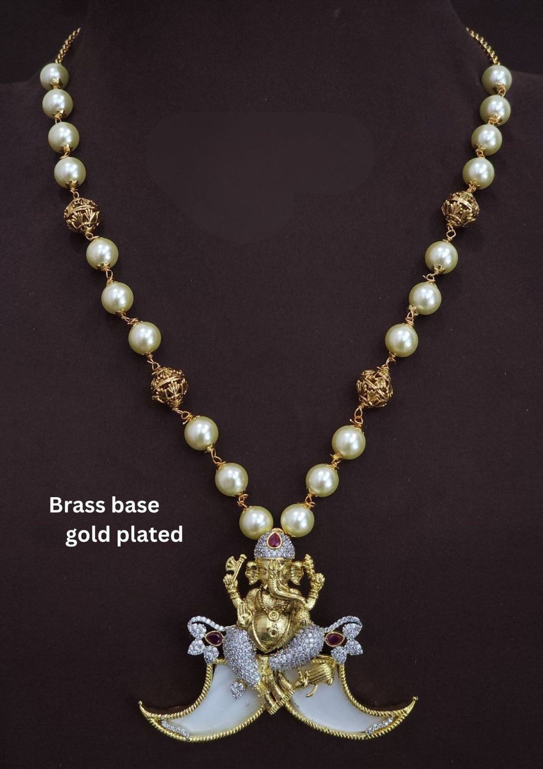 Kundan Gold Plated Temple Ganesha Necklace r101650