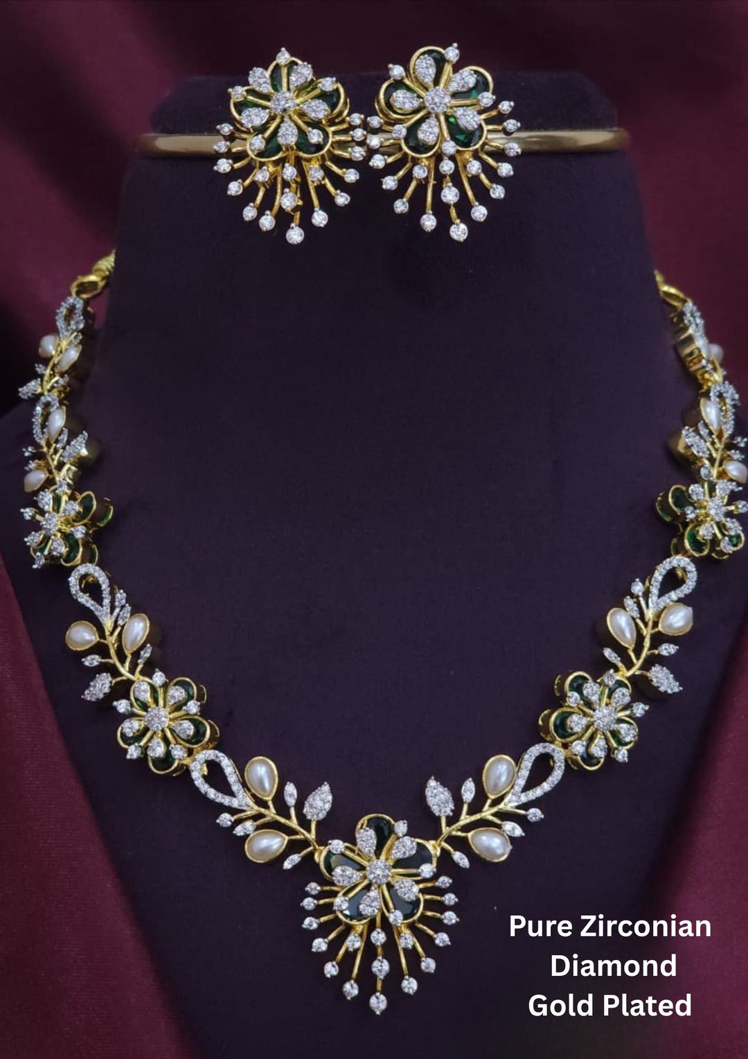 Pure Zirconian Diamond Gold Plated Necklace With Earrings r101940