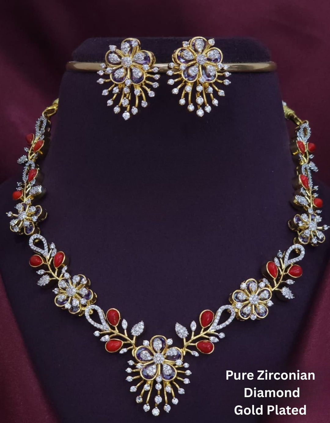 Pure Zirconian Diamond Gold Plated Necklace With Earrings r101940