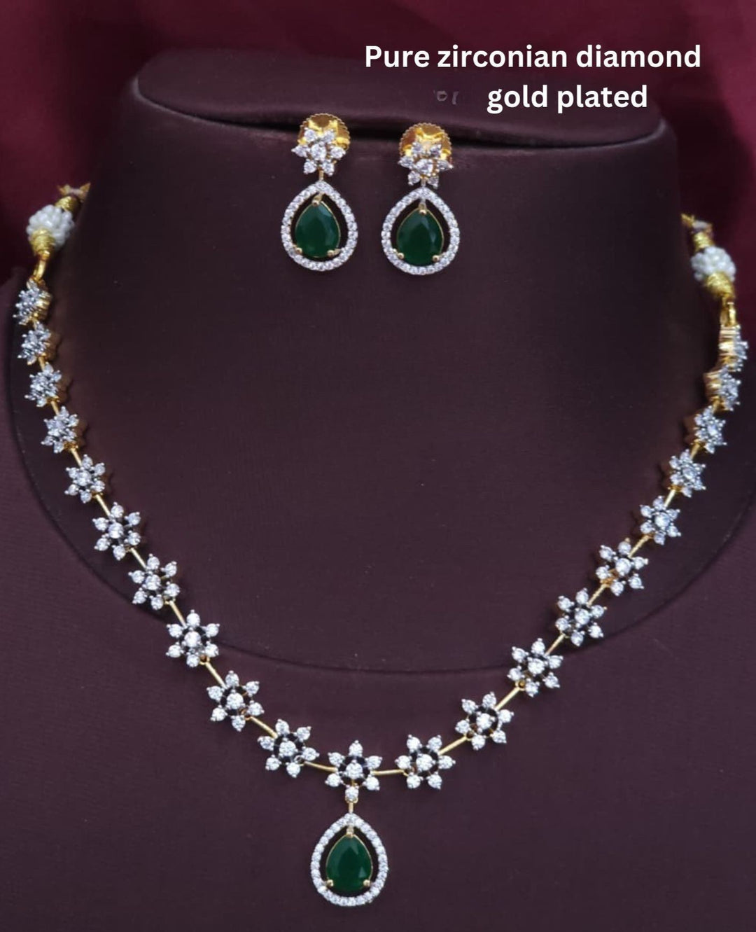 Pure Zirconian Diamond Gold Plated Necklace With Earrings r10850