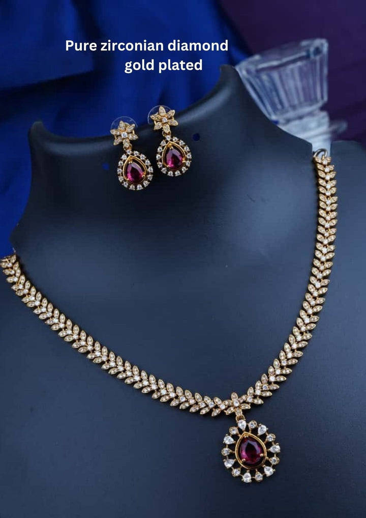 Pure Zirconian Diamond Gold Plated Necklace With Earrings c106520