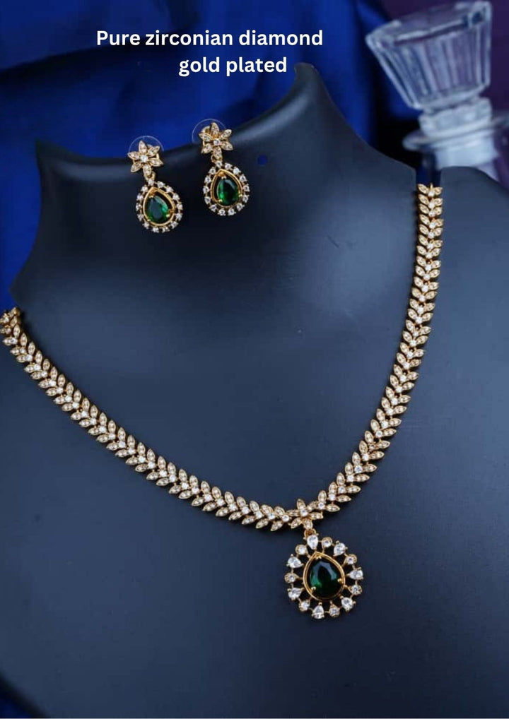Pure Zirconian Diamond Gold Plated Necklace With Earrings c106520