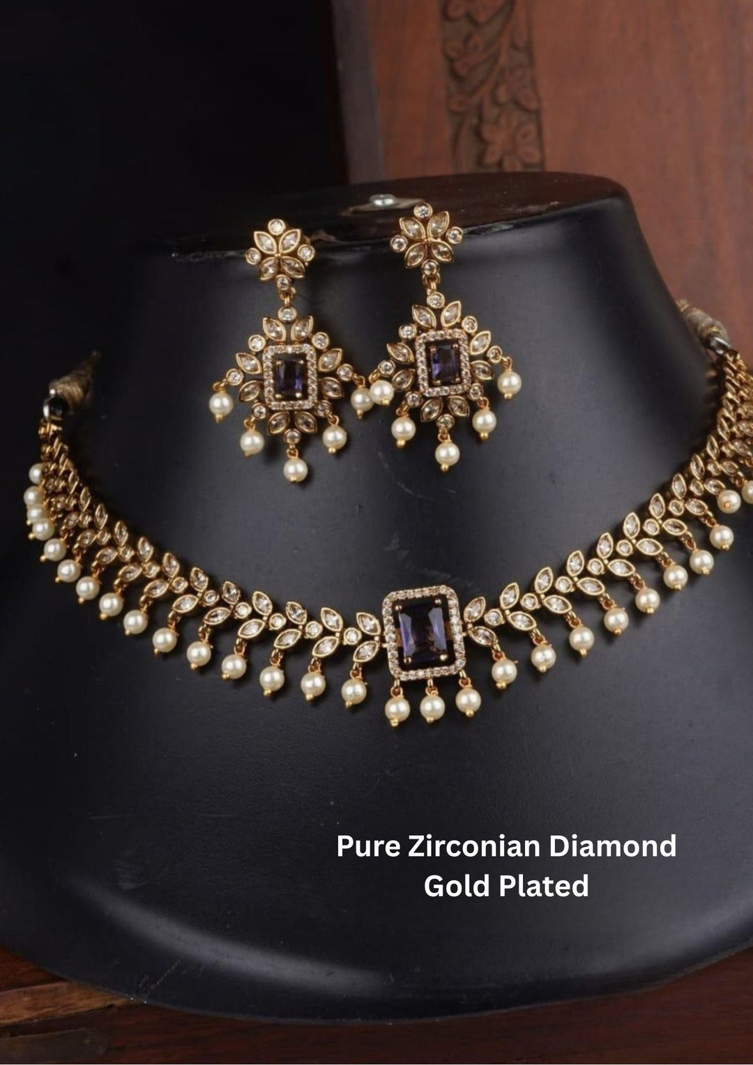 Kundan Gold Plated Matt Necklace with Earrings c106520