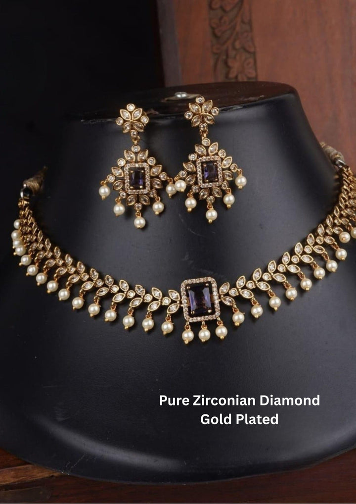 Kundan Gold Plated Matt Necklace with Earrings c106520