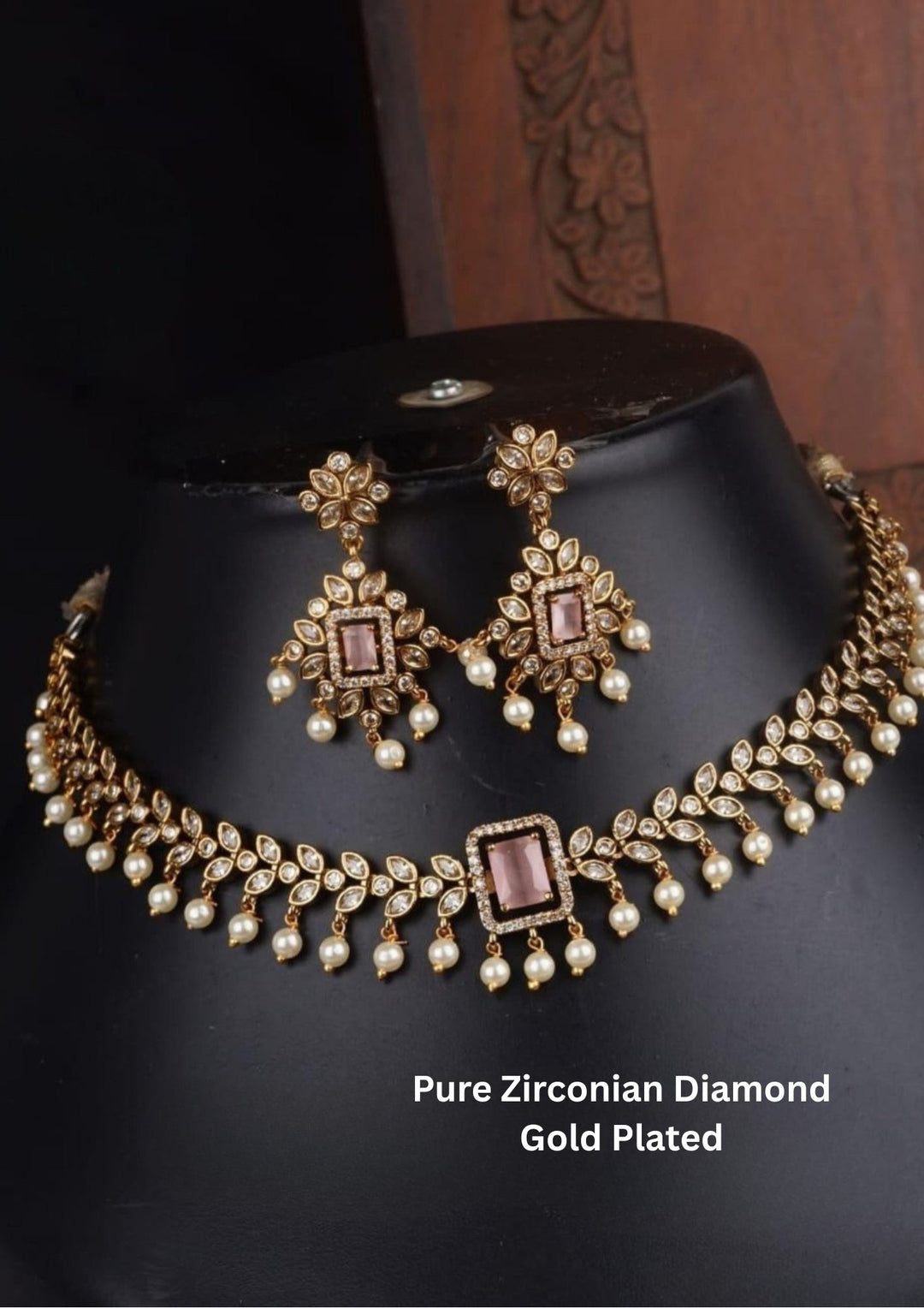 Kundan Gold Plated Matt Necklace with Earrings c106520