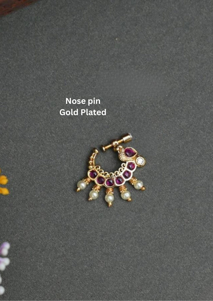 Kundan Gold Plated Nose Pin d81507