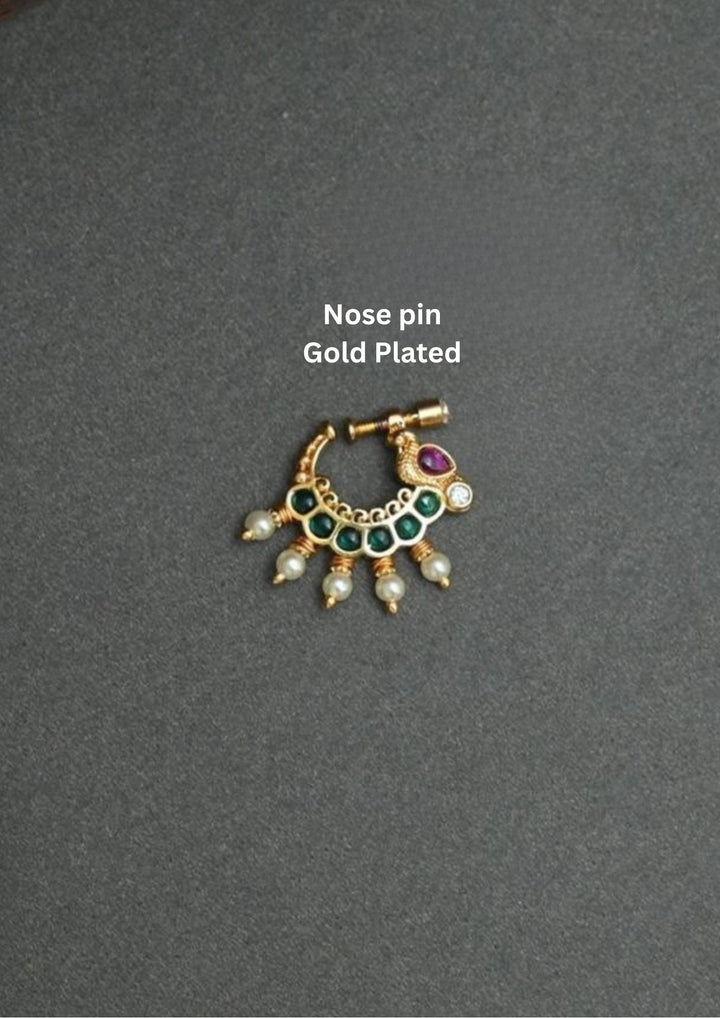 Kundan Gold Plated Nose Pin d81507