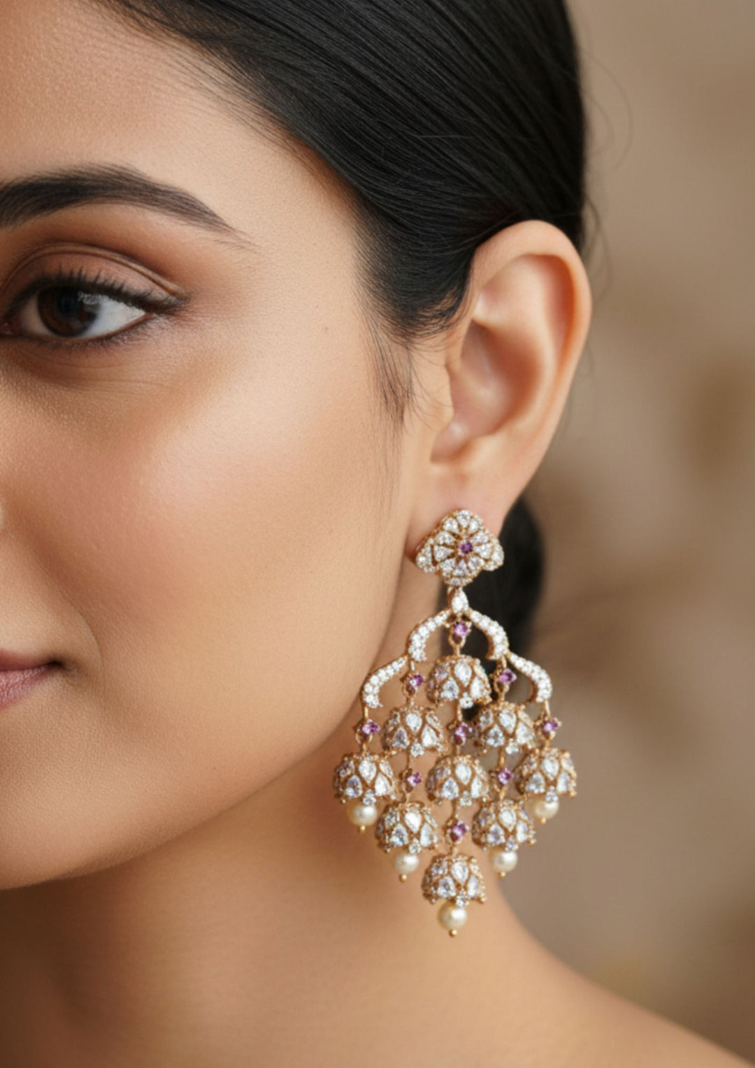 Pure Zirconian Diamond Gold Plated Chandelier Lightweight Earrings  c1010520