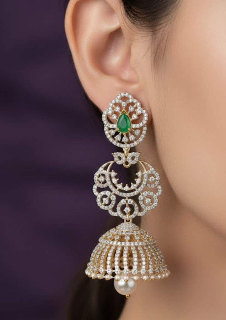 Pure Zirconian Diamond 4 in 1 Gold Plated Jhumka Earrings c1010020