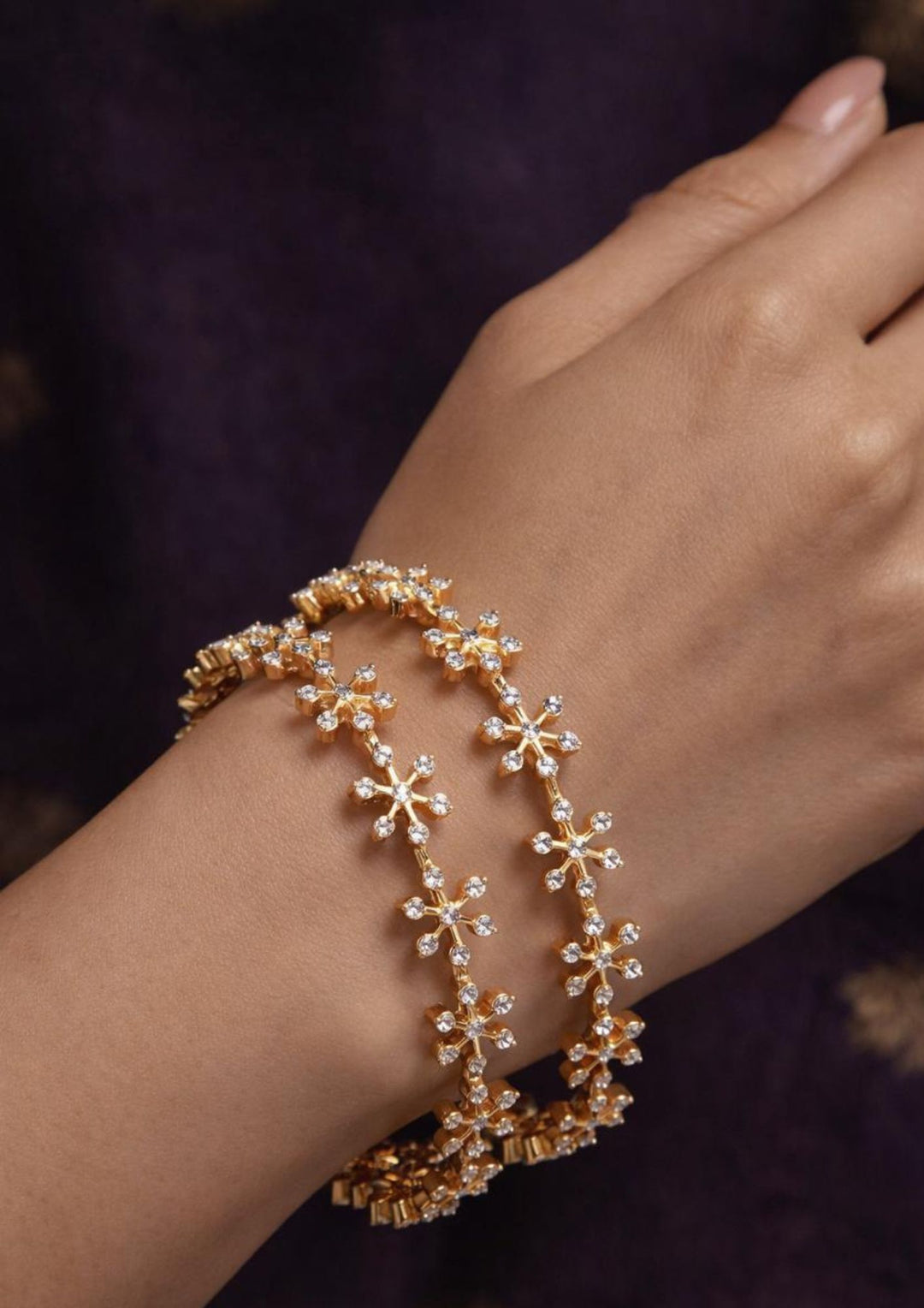 Pure Zirconian Diamond Gold Plated Flower Bangles c106520 (set of 2)