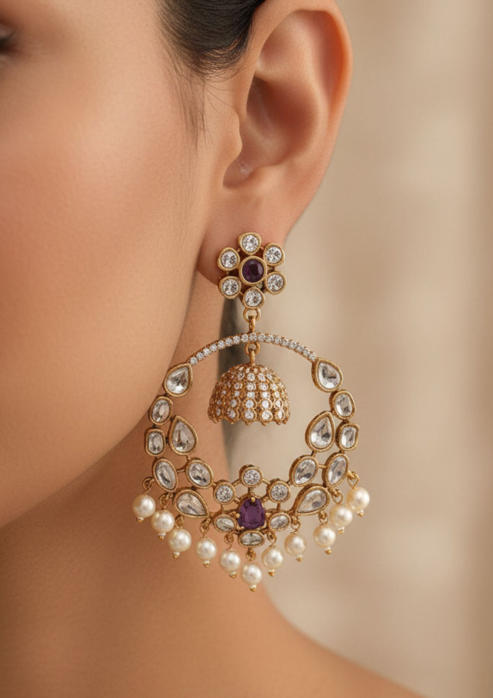 Pure Zirconian Diamond Gold Plated Chandbali Lightweight Earrings c105520