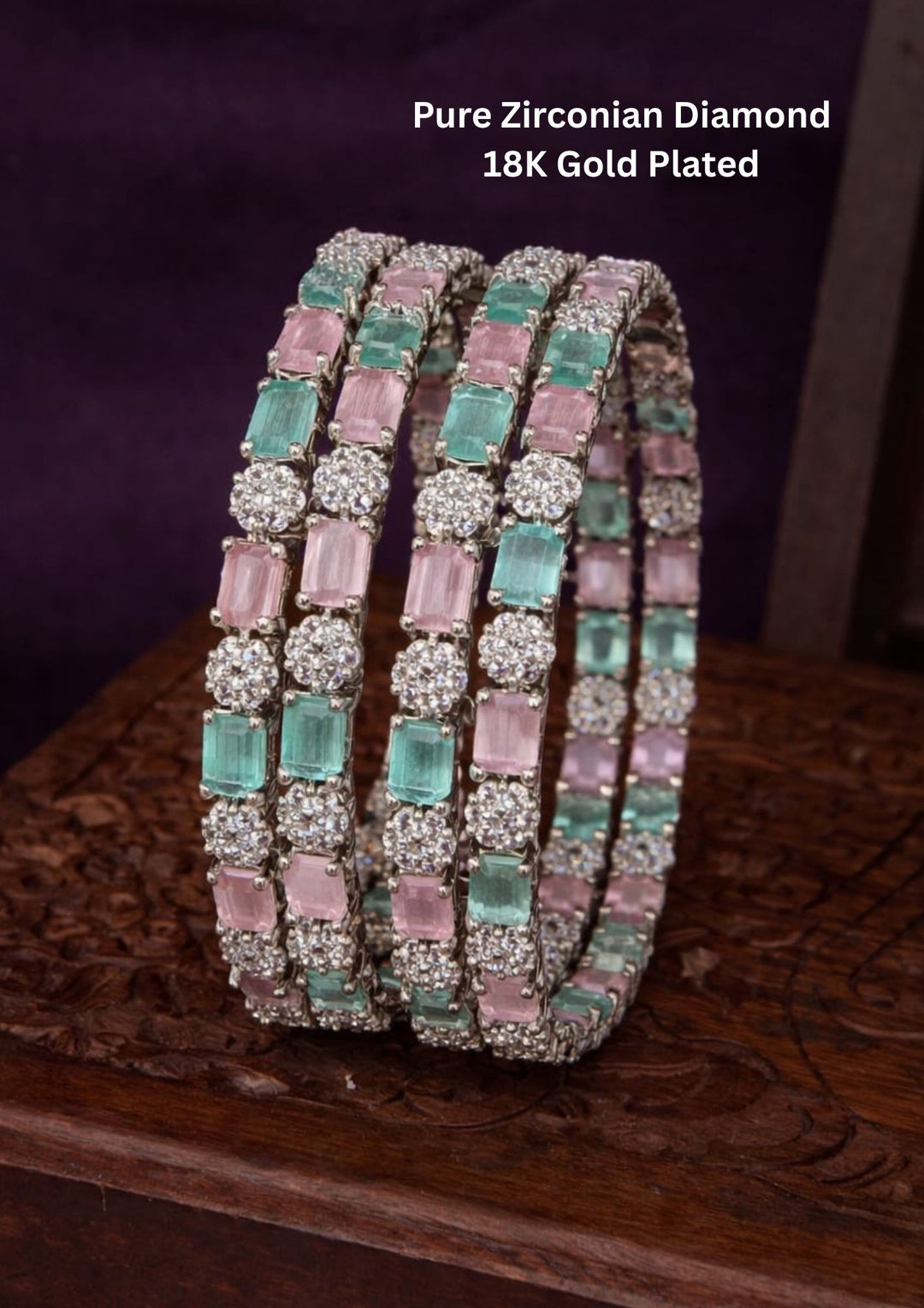 Pure Zirconian Diamond Gold Plated Bangles ( Set of 2 ) t53