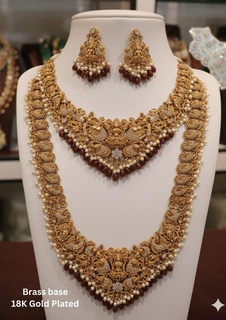 Kundan Gold Plated Temple Lakshmi Devi Bridal Necklaces with Earrings t315