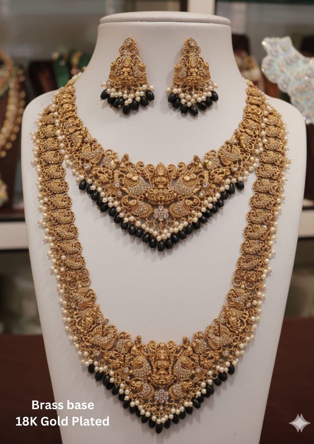 Kundan Gold Plated Temple Lakshmi Devi Bridal Necklaces with Earrings t315