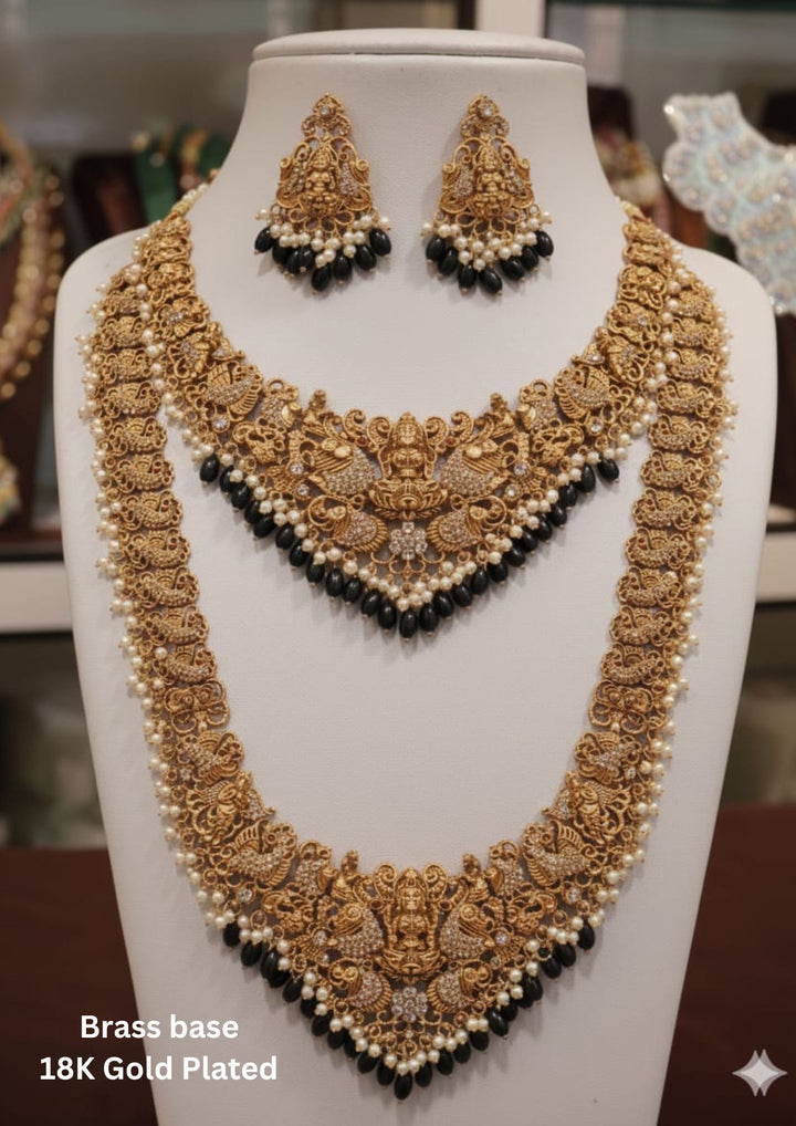 Kundan Gold Plated Temple Lakshmi Devi Bridal Necklaces with Earrings t315