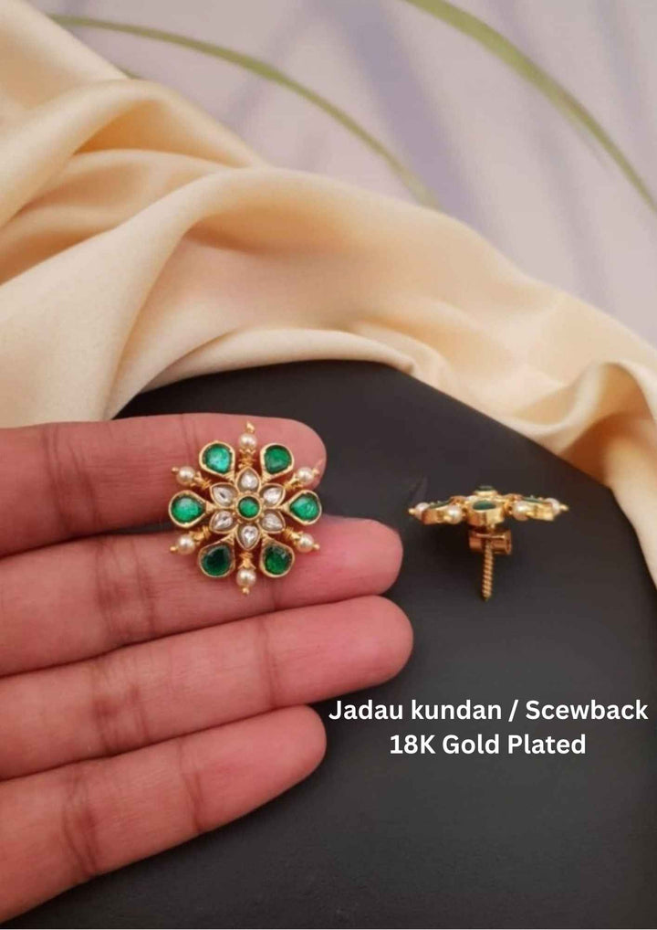 Jadau Kundan Screwback Gold Plated Studs g 10850