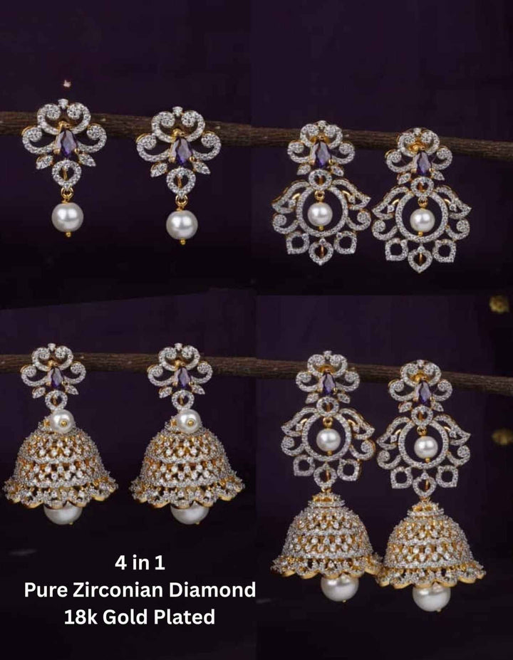 Pure Zirconian Diamond 4 in 1 Gold Plated Jhumka Earrings c1010020