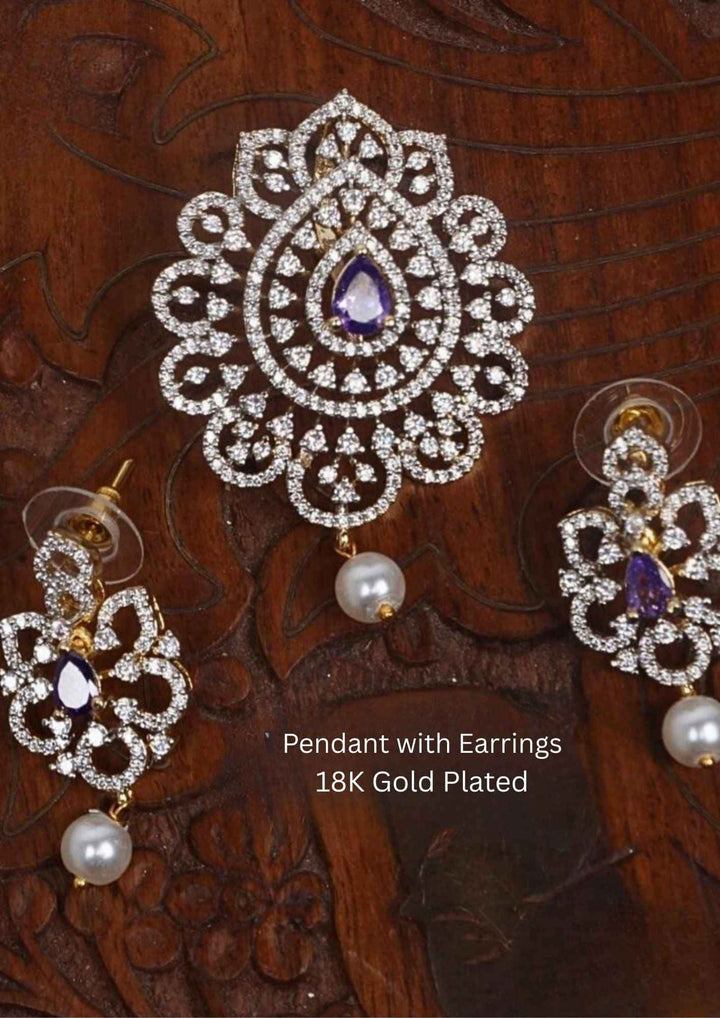 Pure Zirconian Diamond Gold Plated Pendant with Earrings c105020