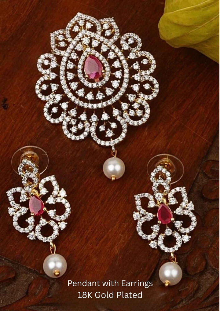 Pure Zirconian Diamond Gold Plated Pendant with Earrings c105020