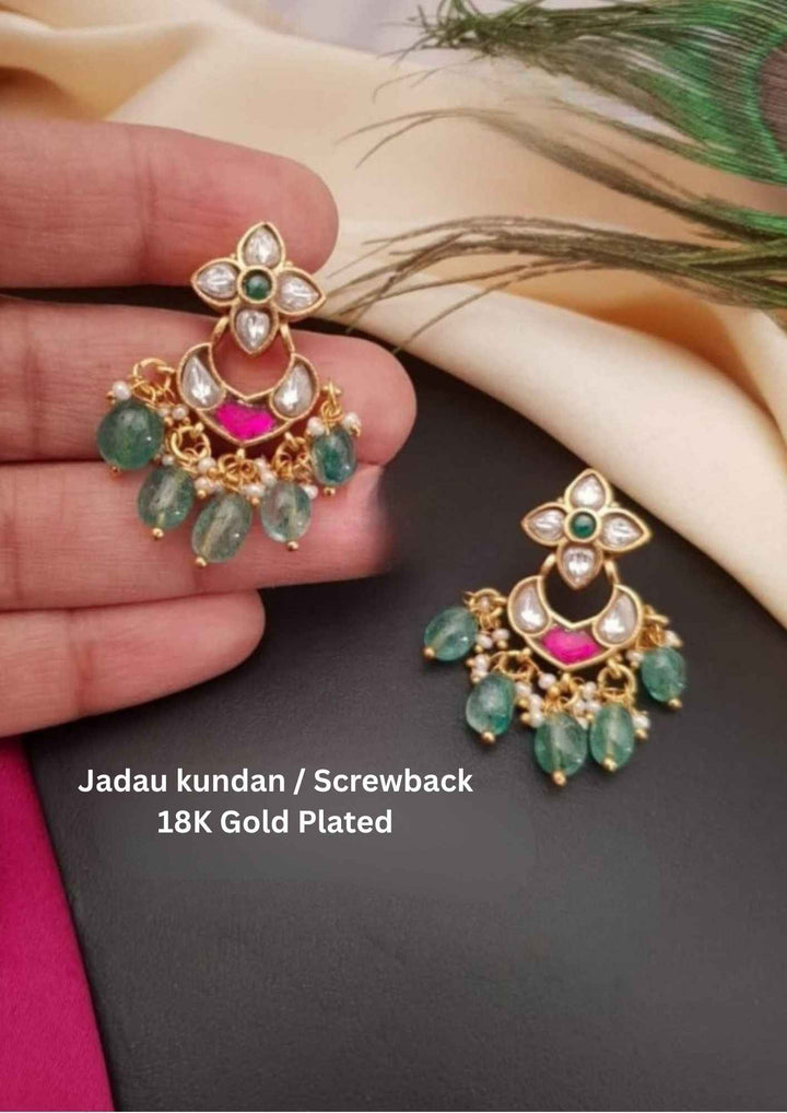 Jadau Kundan Gold Plated Screwback Chand Bali Earrings g10850