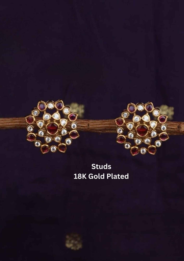 Kundan Gold Plated Polki Gemstones Studs c 102020