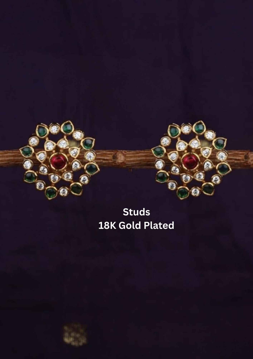 Kundan Gold Plated Polki Gemstones Studs c 102020