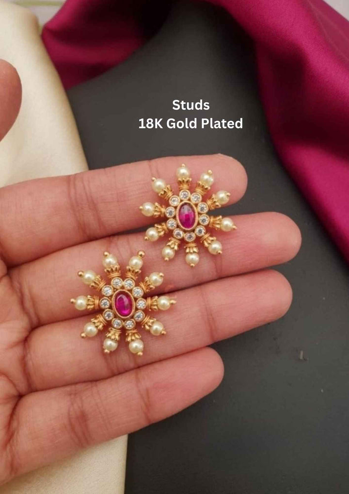 Kundan Gold Plated Studs g 10299