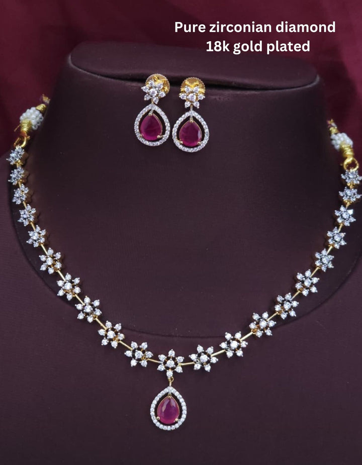 Pure Zirconian Diamond Necklace With Earrings r10850