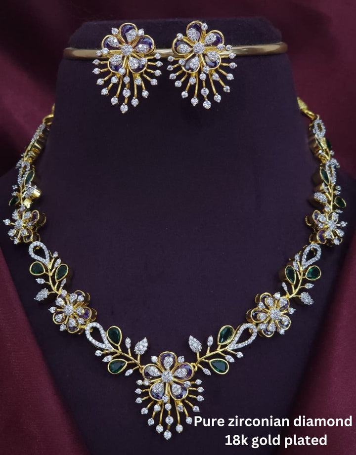 Pure Zirconian Diamond Necklace With Earrings r101940