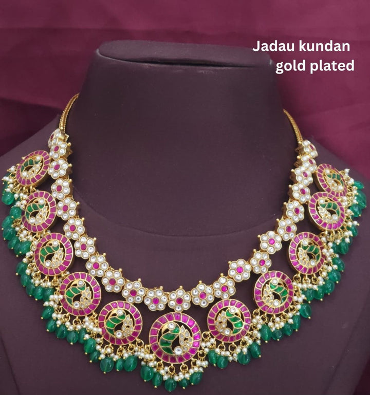 Jadau Kundan & Beads Gold Plated Necklace r1012200