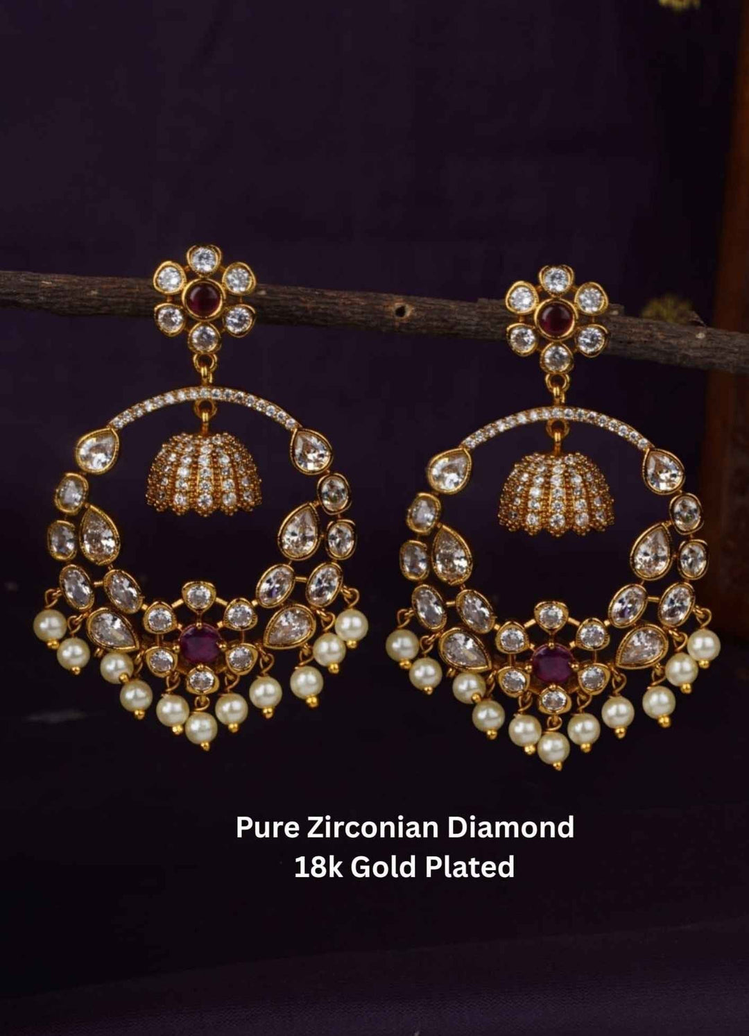Pure Zirconian Diamond Gold Plated Chandbali Lightweight Earrings c105520